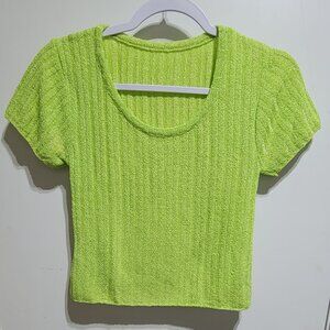 Vintage Y2K Neon Lime Green Knitted Crop